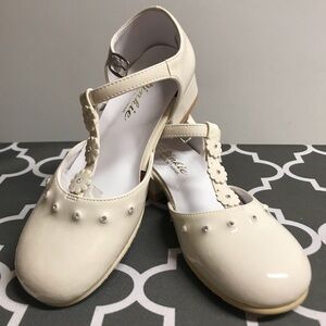 Angel Girls Shiny Ivory Rhinestones Ankle Strap Buckle Flower Dress Shoes Party